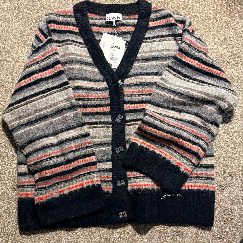 Ganni Striped Knit Cardigan, NWT